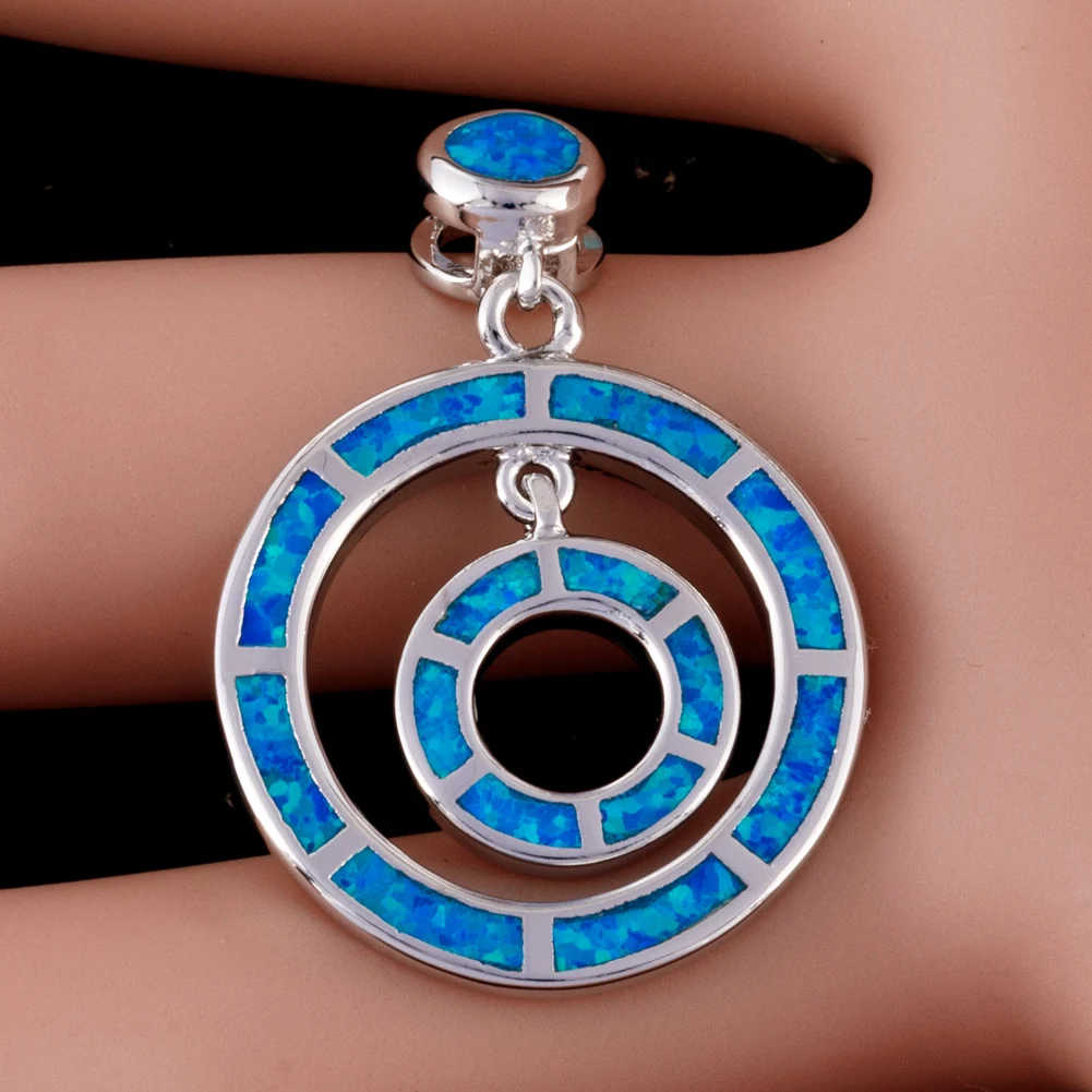 KONGMOON Double Circle Ocean Blue Fire Opal Jewelry for Women Pendant for Necklace