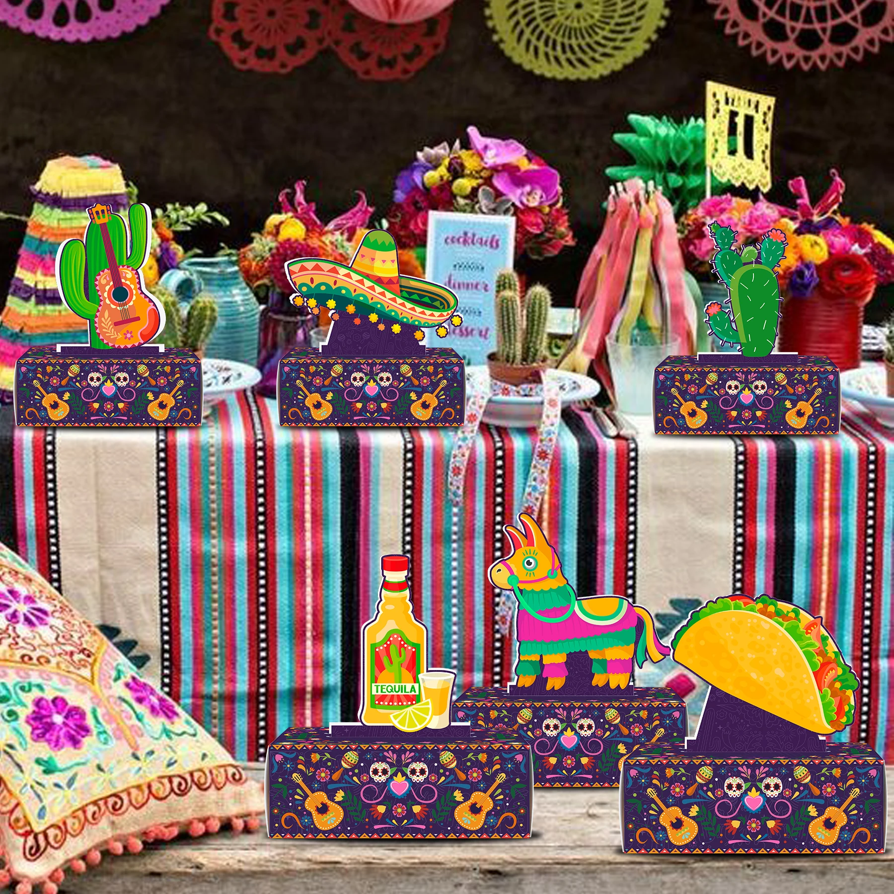Funny Mexican Fiesta Party Gift Boxes with 6 Toppers & 6 Boxes, Cinco De Mayo Party Candy Goodie Treat Boxes for Party Gifts