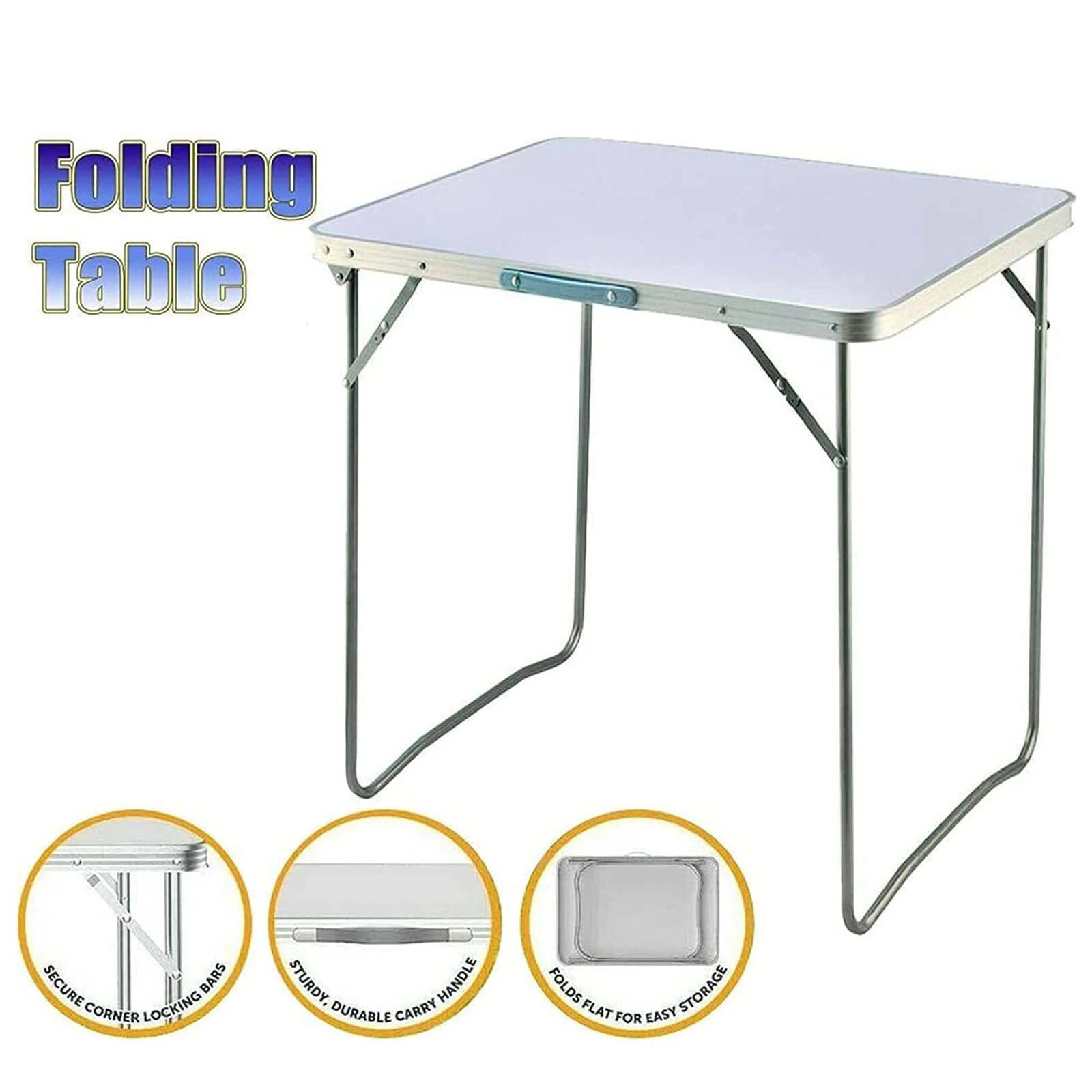 Tavolo Pieghevole da Campeggio, Tavolo da Balcone, 80 x 60 x 69 cm, Tavolo da Lavoro, Tavolo Pieghevole per Interni ed Esterni Giardino Balcone Mercato