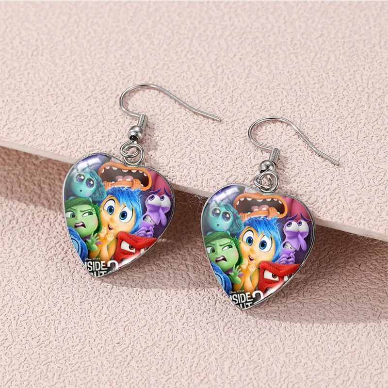 

Disney New Cartoon Inside Out 2 Earrings Anime Figure Joy Sadness Anxiety Metal Heart-shaped Earrings Accessories for Girls