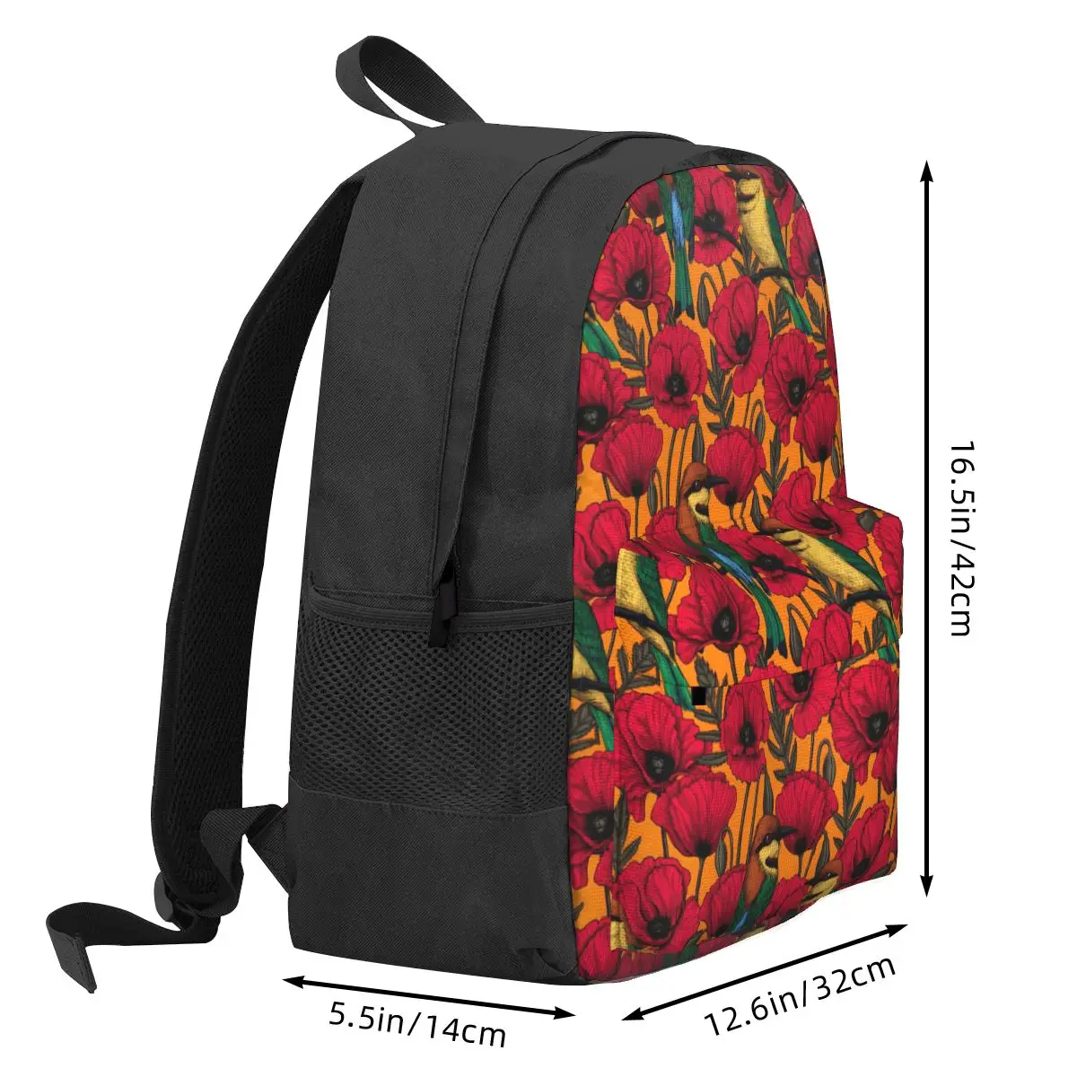 Birds Flower Backpack Unisex Bee Eaters And Poppies Pattern Backpacks Polyester Cool School Bags Trekking High Quality Rucksack