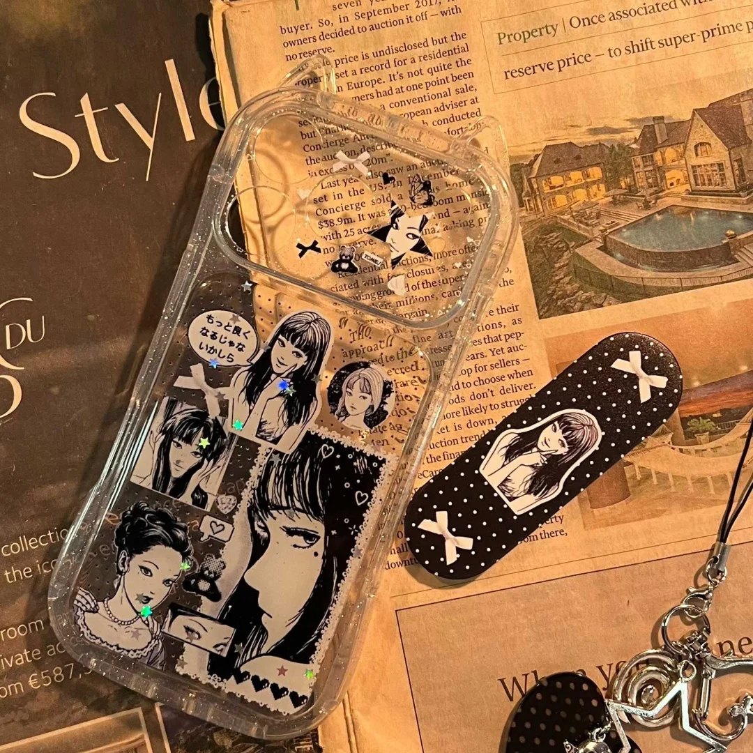 Japońskie anime horror komiksy urocze etui na telefon Tomie do iPhone 13 15 14 16 17 Pro Max Plus, śliczne kocie uszy, przezroczyste etui — zdjęcie produktu 4