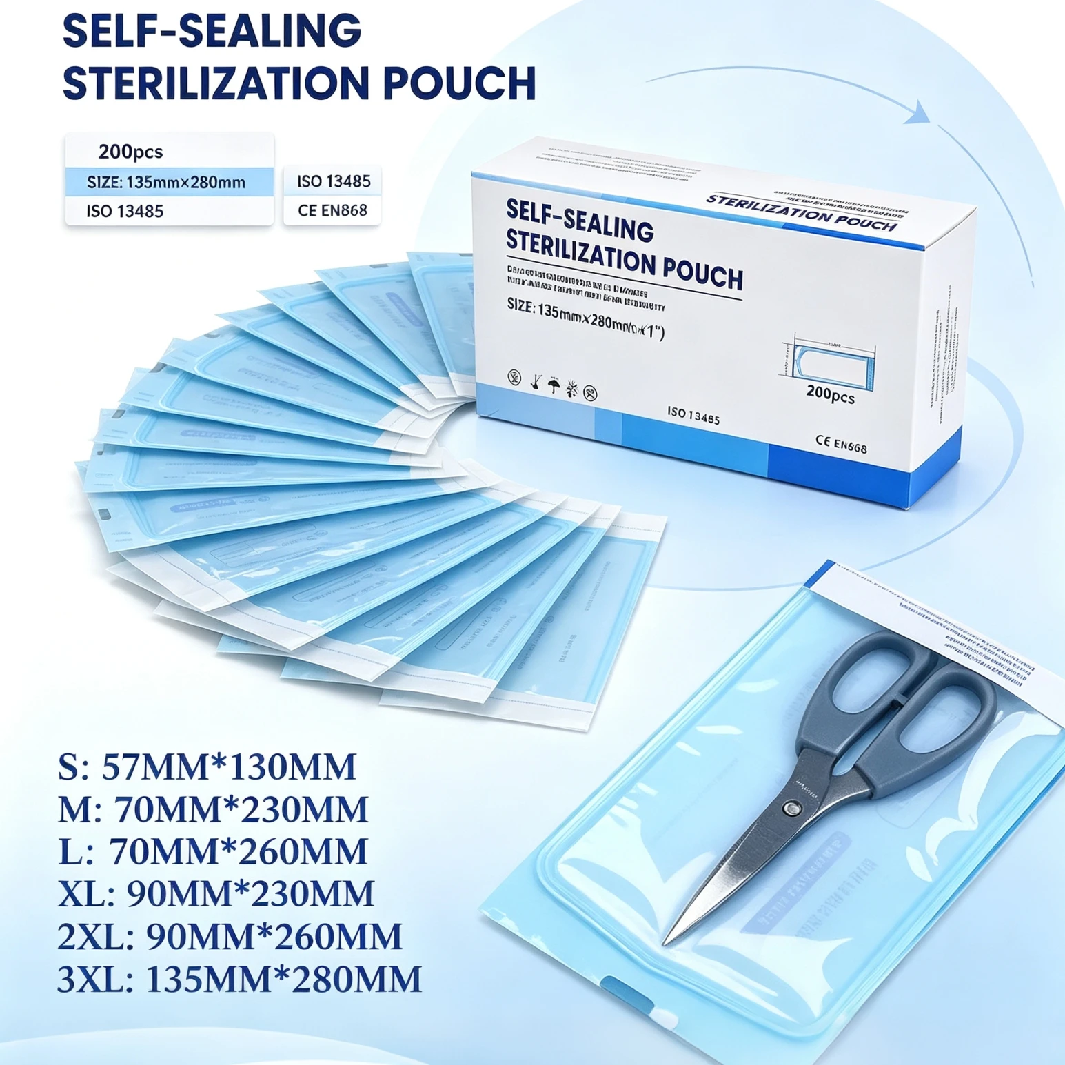 NARKASY 20/50/100Self-Sealing Sterilization Pouches Bags 7 Size Nail Art Disinfection Bag Tattoo Nail Dental Tool Storage Bag