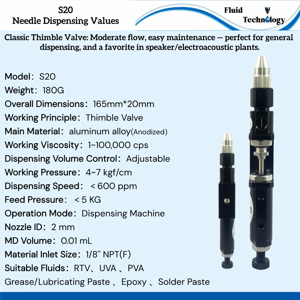 Top Needle Dispensing Valve for Precision Adhesive Manufacturing Fine Tuned Precision Valve-New Condition with 1 Year Warranty