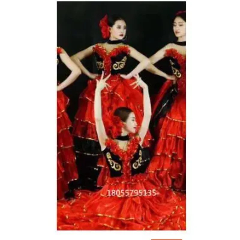 Traje de samba de dança de tourada espanhola feminino palco cancan vestido grande 720