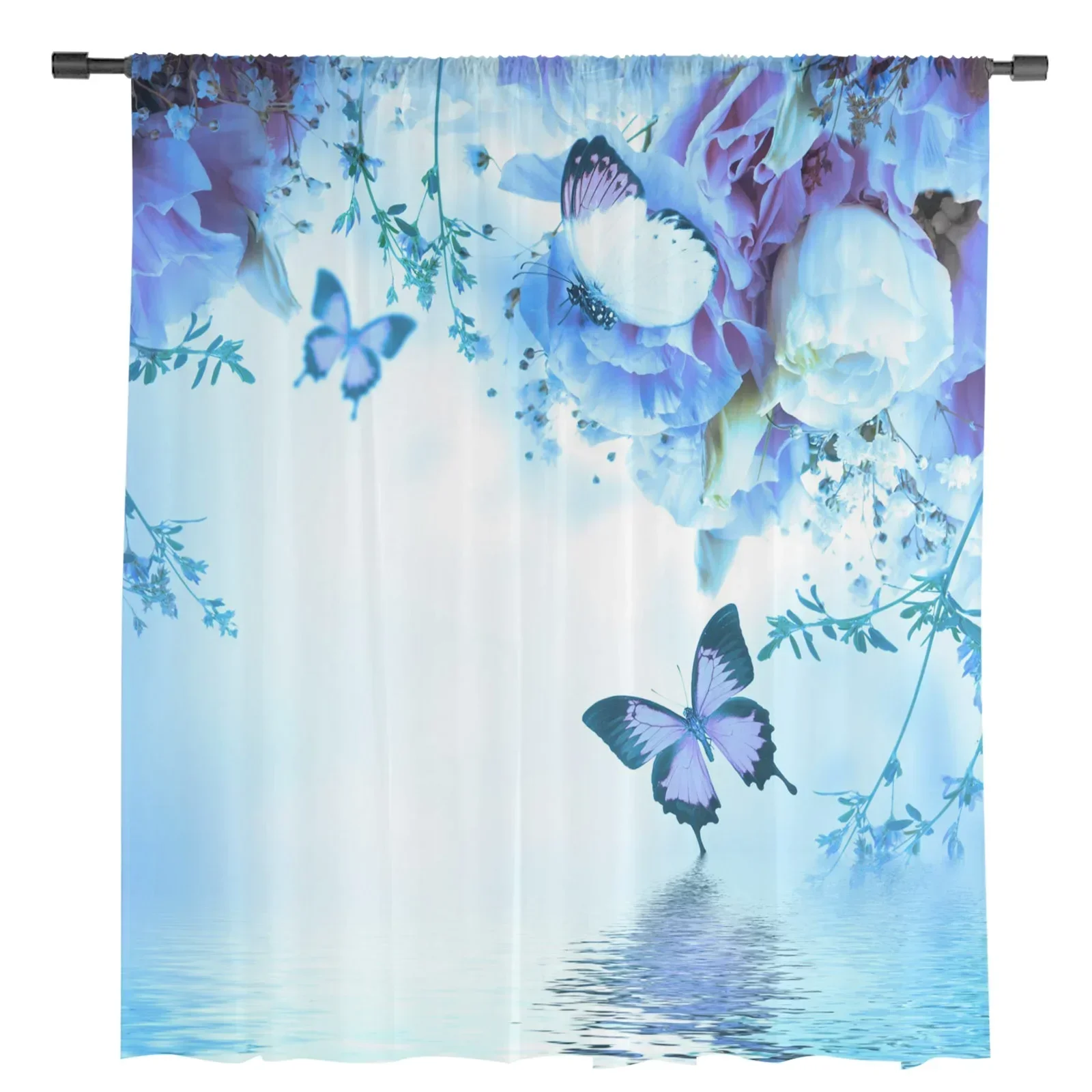 Animal Butterfly Flower Blue Rose Water Waves Tulle Sheer Curtains for Living Room Bedroom Window Curtain Voile Organza Drapes