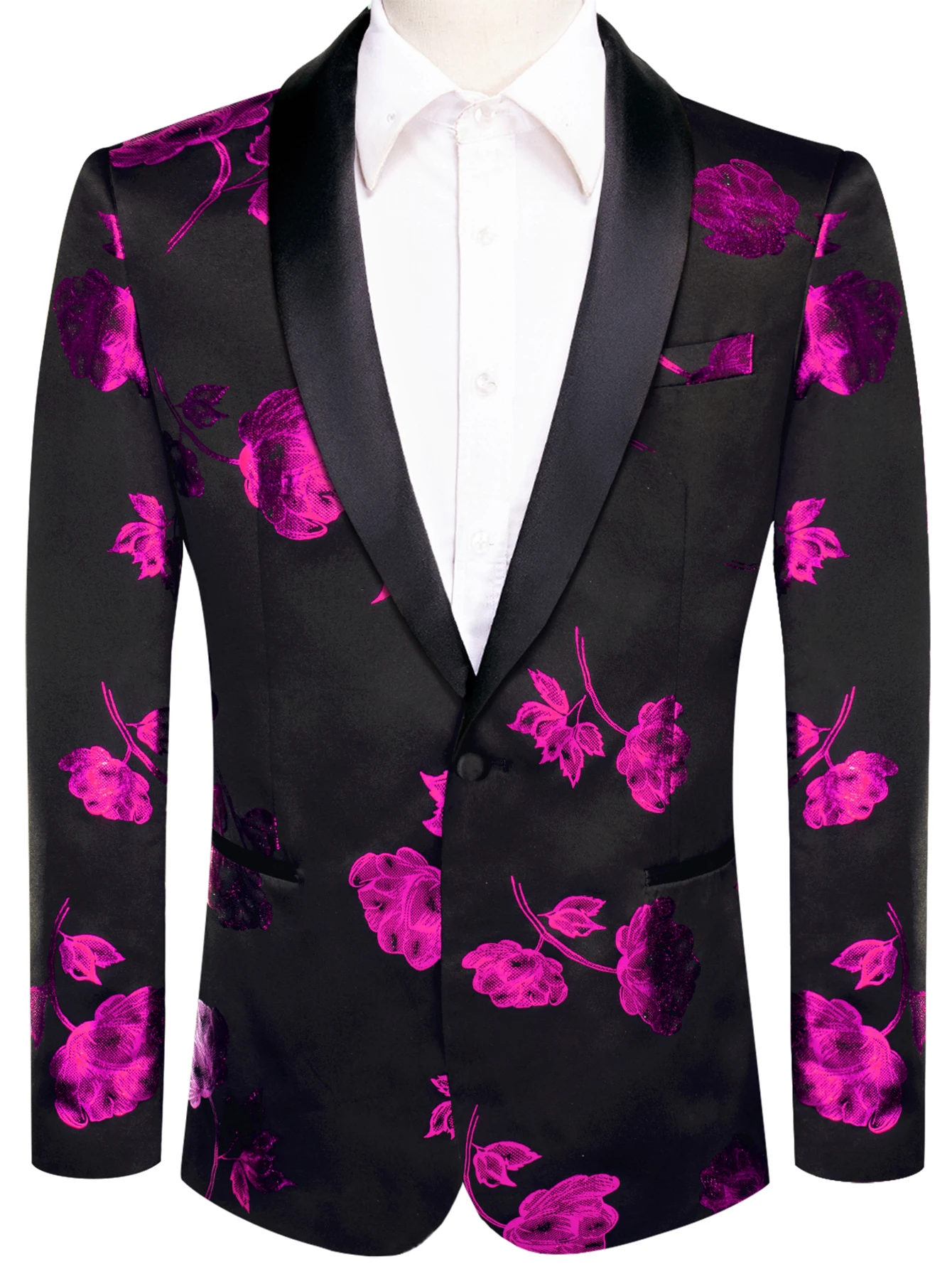 

Мужской черный пиджак с шалевым воротником и жаккардовым цветочным узором, однобортный смокинг, формальный костюм для свадьбы, выпускного вечера, вечеринки