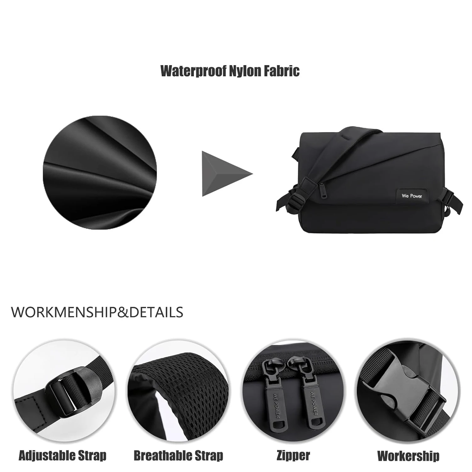 High Density Nylon Man Casual Sling Messenger Bag Shoulder Large Capacity Lightweight Crossbody Travel Works Tablet Daypack Bag