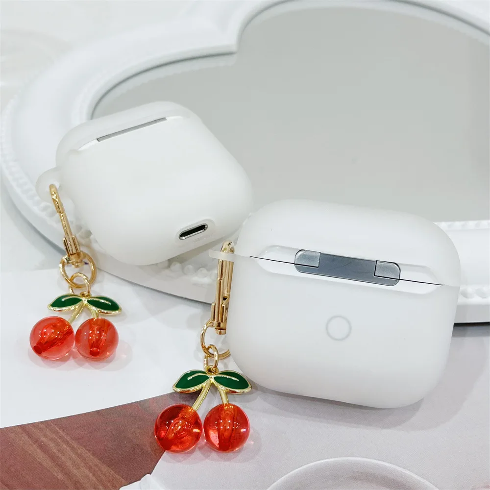 حافظة لجهاز Airpods Pro 2nd حافظة رائعة فاخرة من الكريستال والكرز مزودة بغطاء سماعة أذن ناعم غير لامع لأجهزة Apple AirPods صندوق لاسلكي 1/2/3