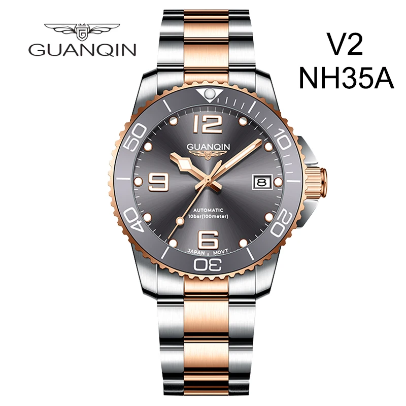 

GUANQIN Business Sports Men's Watch Mechanical Automatic Winding Watch Japan NH35A Sapphire Stainless Steel 100M Waterproof