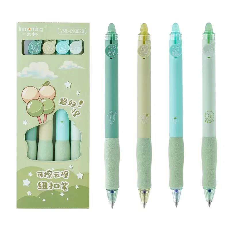 4 pieces Kawaii Stationery Set matcha cloud 0.5mm Black Ink Erasable Gel Pen School Writing Tools Washable Handle Magic Pen