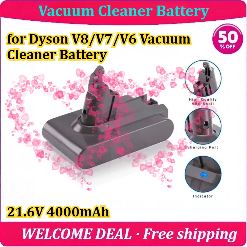 [New] for Dyson V8/V7/V6 Vacuum Cleaner Battery 21.6V 4000mAh Replacement Lithium Battery