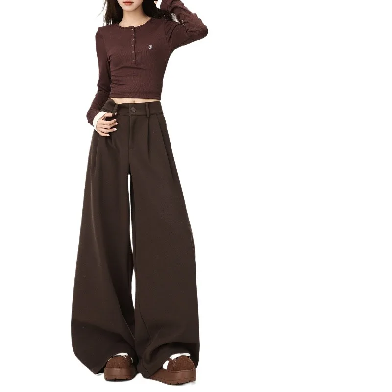 

Women Woolen Pants Autumn and Winter 2026 New Loose High Waist Wide Legs Winter Retro Casual Trousers Loose Pants