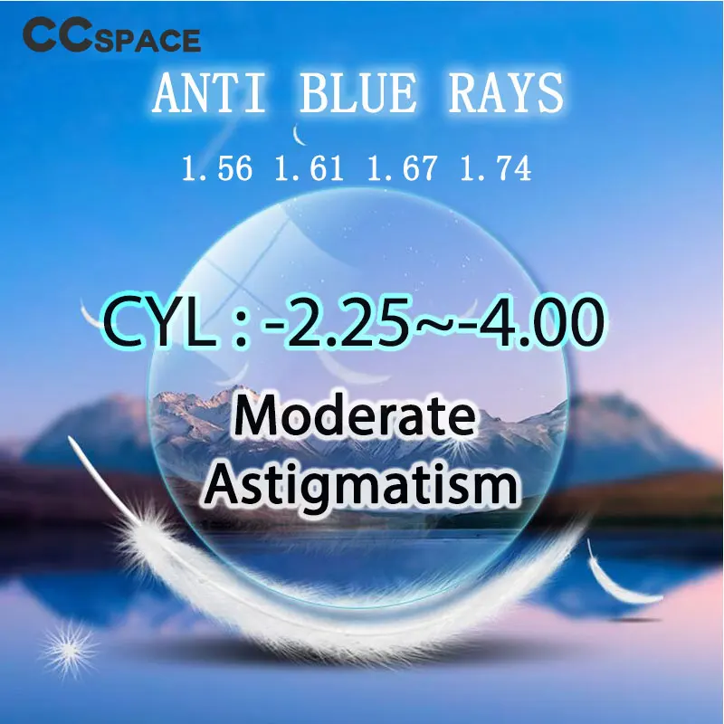 a pair Optical Lens Moderate astigmatism CYL 2.25~4.00 Prescription Myopia Presbyopia 1.56 1.61 1.67 1.74 Index GREEN-EMI