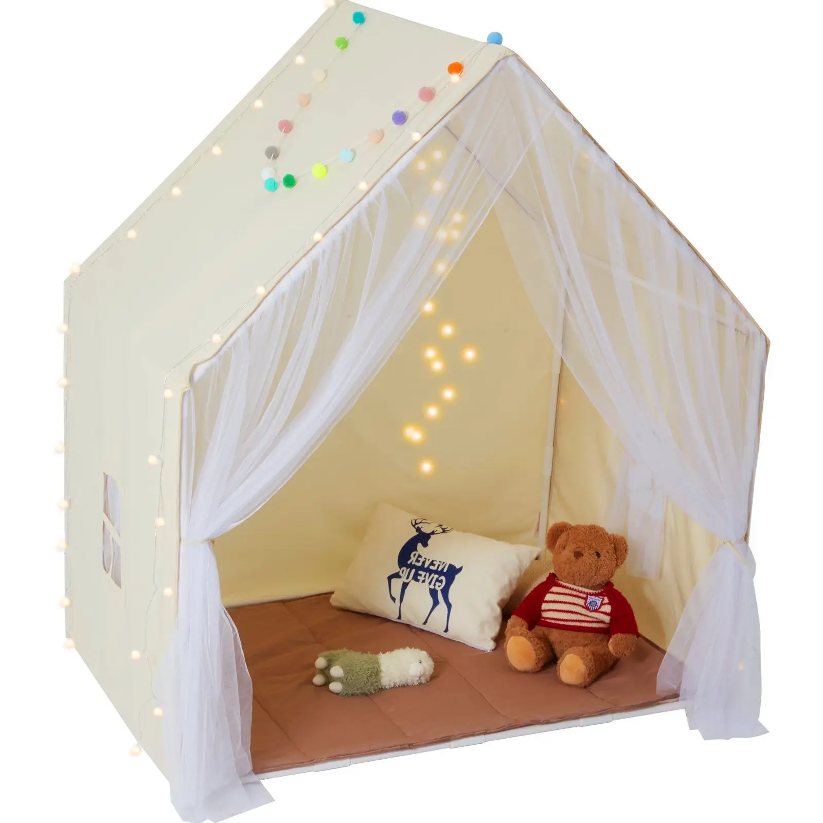 Yurt Tent for Boys and Girls, Beige Kids Play Tent for Indoor and Outdoor Tent for Kids with Windows