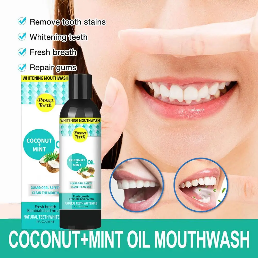 

237ml Coconut Oil Mouthwash For Bad Breath Oral Teeth Cleaning Tool With Tongue Scraper For Home Travel O1U4