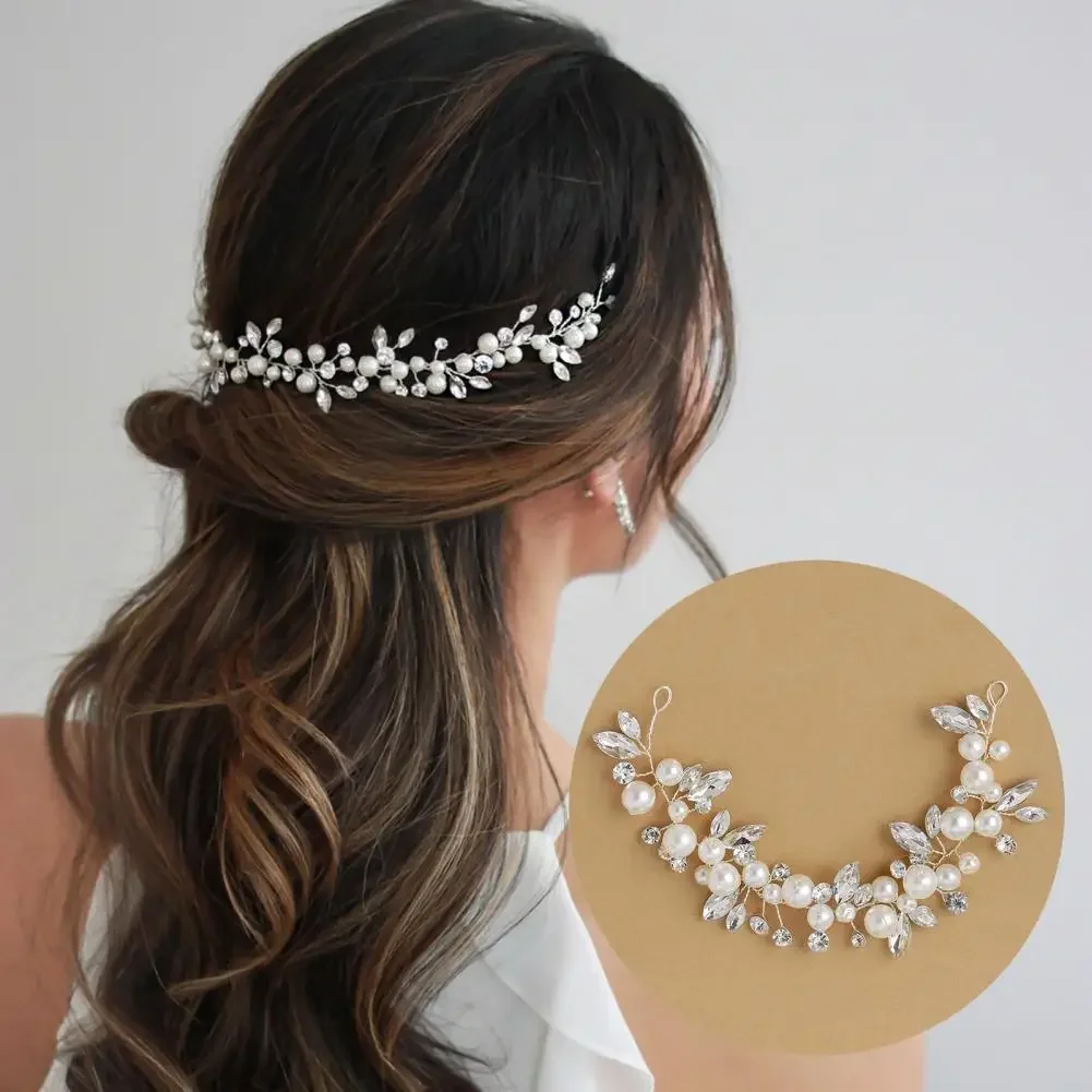 Fabuloso tocado de novia con cable, tocado de novia, perla de imitación, joyería decorativa para el cabello exquisita, accesorios de boda