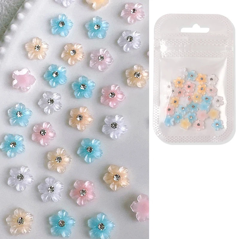 30 قطعة زهرة شفافة ملونة الراتنج كريستال الحفر مسمار الفن الديكور حساسة حجر الراين ثلاثية الأبعاد مانيكير DIY بها بنفسك مجوهرات اكسسوارات