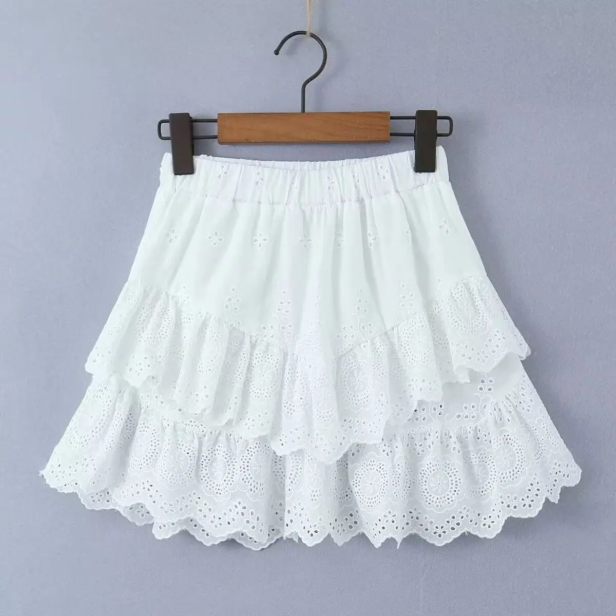 Withered Summer French Elegant Lace Cake Skirt Fashion Mini Skirt Women Vintage Cotton A-line High Waist White Skirts Womens