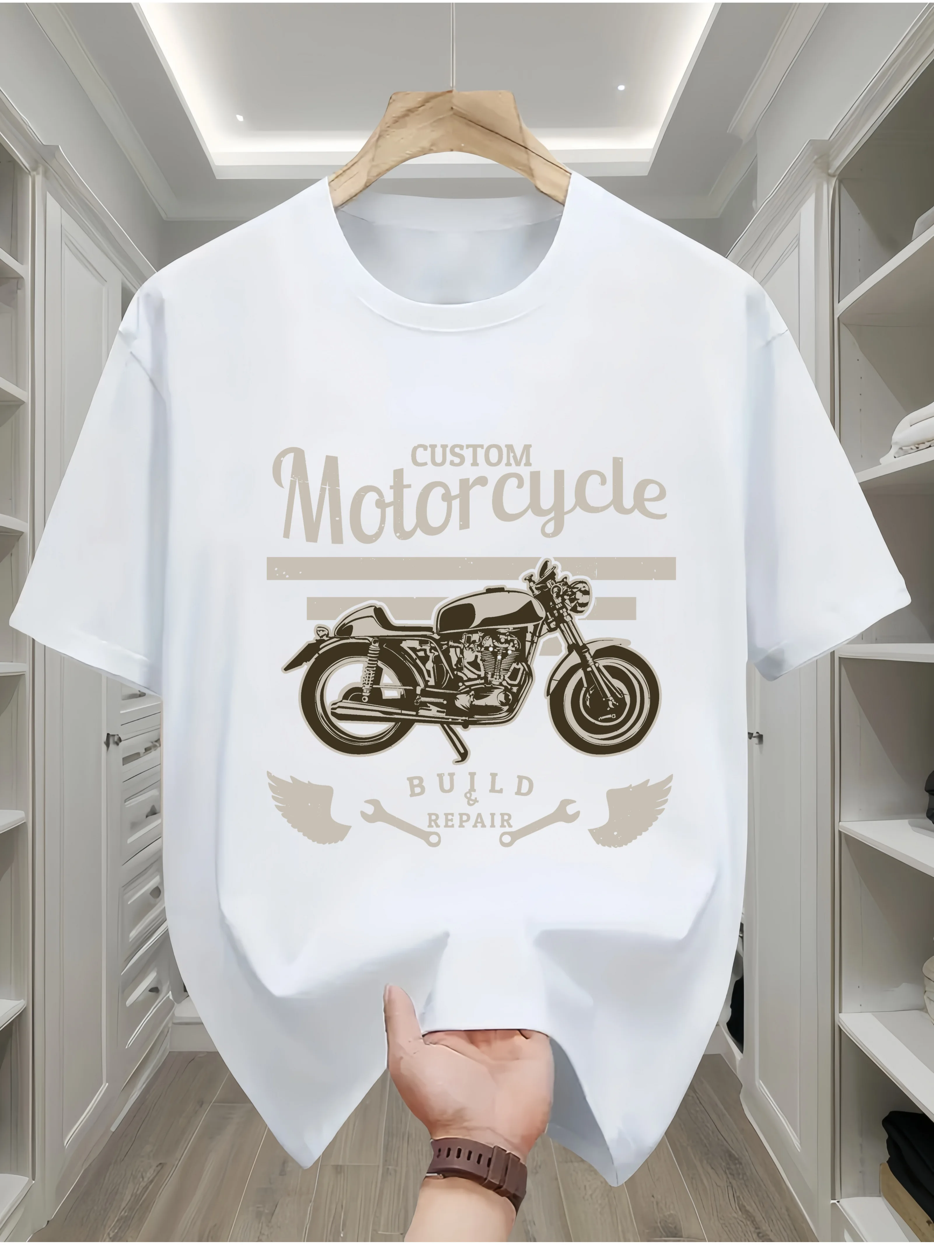 

Повседневная мужская футболка из 100% хлопка, футболка с круглым вырезом с короткими рукавами и мотоциклетной подростковой тройкой стандартной посадки - МОТОЦИКЛ с буквенным принтом