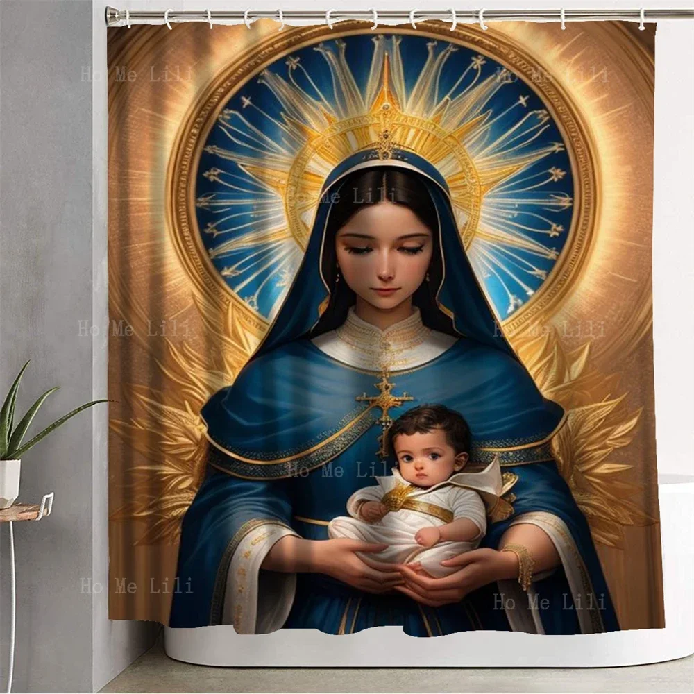 Catholic Doctrinal Ideas Jesus And His Mother Prayer Of Divine Mercy Shower Curtain For Bathroom Decor