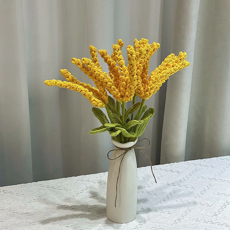 Knit Flower Wheat Ears Artificial Flowers Bouquet Wedding Decoration Homemade Knitting Crochet Flower Home Decor Festival Gift