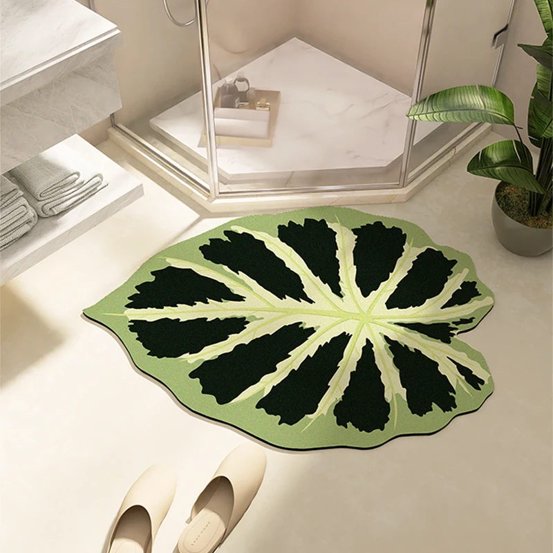 Green Leaf Bath Mat Absorbent Bathroom Floor Foot Mats Carpet Anti-Slip Room Rugs Toilet Shower Pad Entrance Door Mat