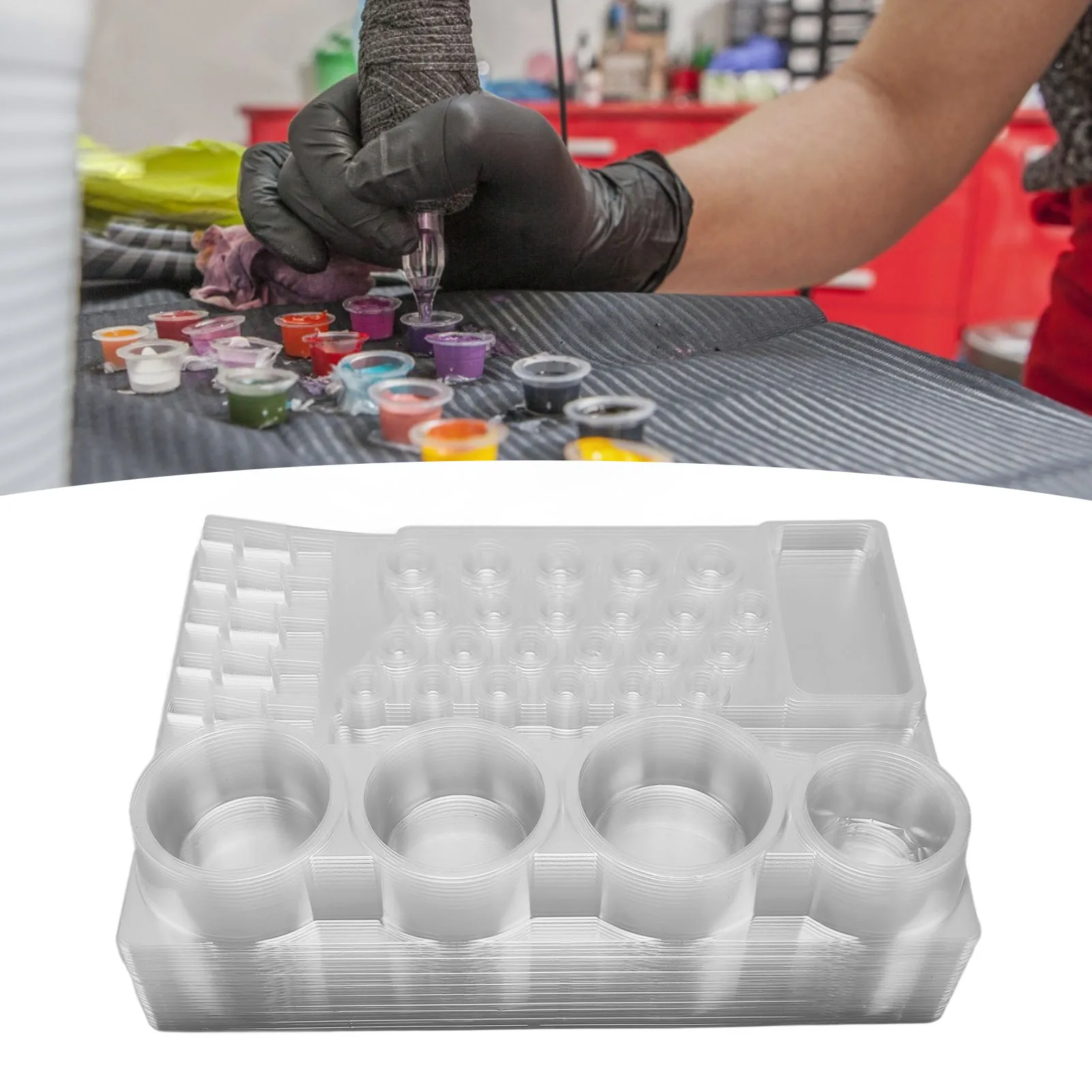 24pcs TAttoo Pigment Tray Disposable Professional Tattoo Cartridge Needle Stand Accessory Tattoo Ink Holder Tattoo Pigment Tray