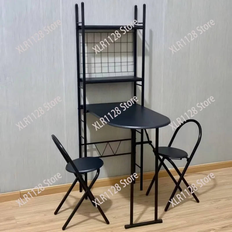 Multifunctional Folding Kitchen Table Chair Set Wall Mounted Storage Rack Integrated