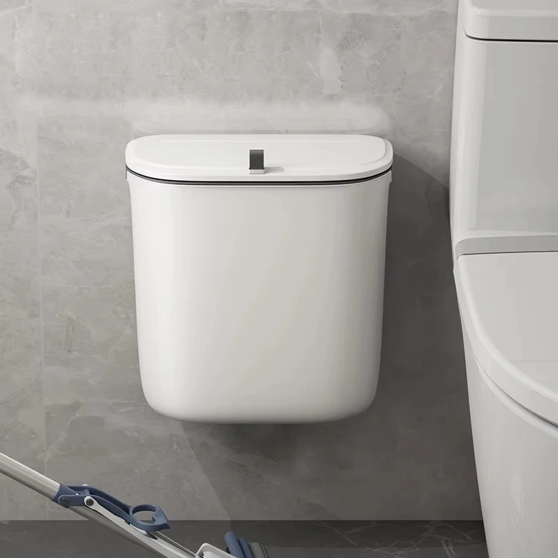 9L Bathroom Trash Can Wall Mounted Hanging Trash Bin With Lid Waterproof Narrow Seam Rubbish Bin Toilet Waste Garbage Bin