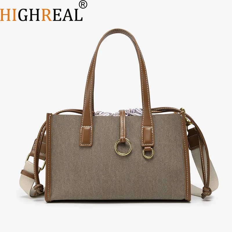 

New Simple Casual Canvas Bag Women's Handbag Zipper Shoulder Bag Fashion Ladies Square Tote Shopping Bag
