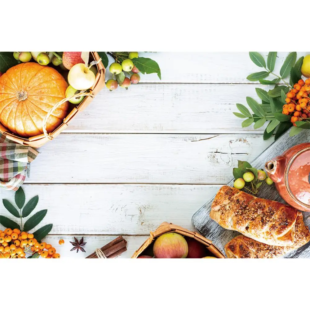 Фон для фотосъемки с изображением осенних деревянных досок тыквы фрукты белые доски персонализированные детские Фотообои