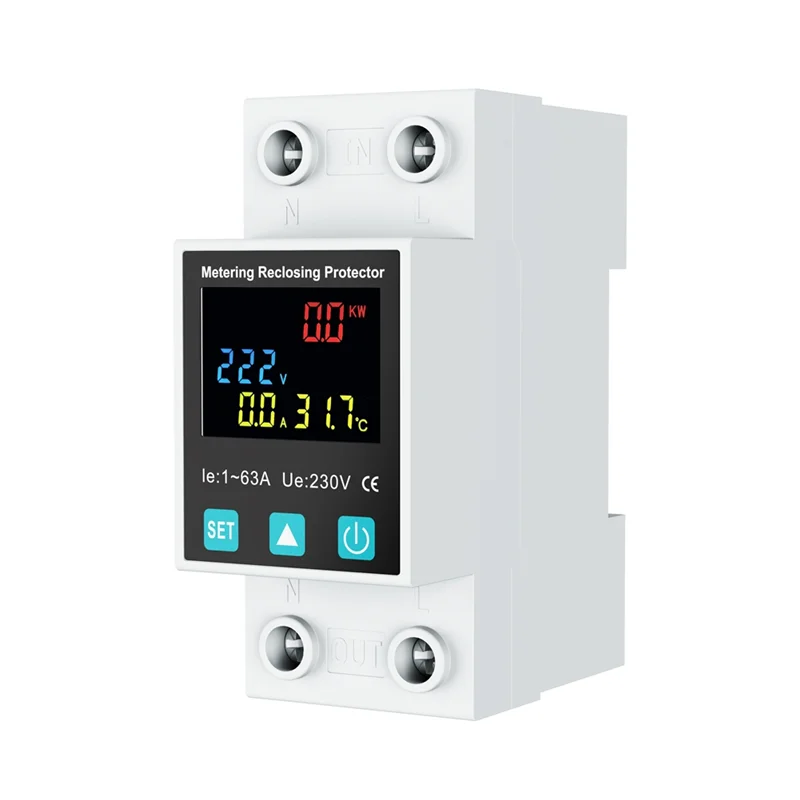 [NEW A09R!】 2P/63A Reclosing Protector Circuit Breaker Earth Leakage Over Under Voltage Protection Protector Relay Switch Kwh Me