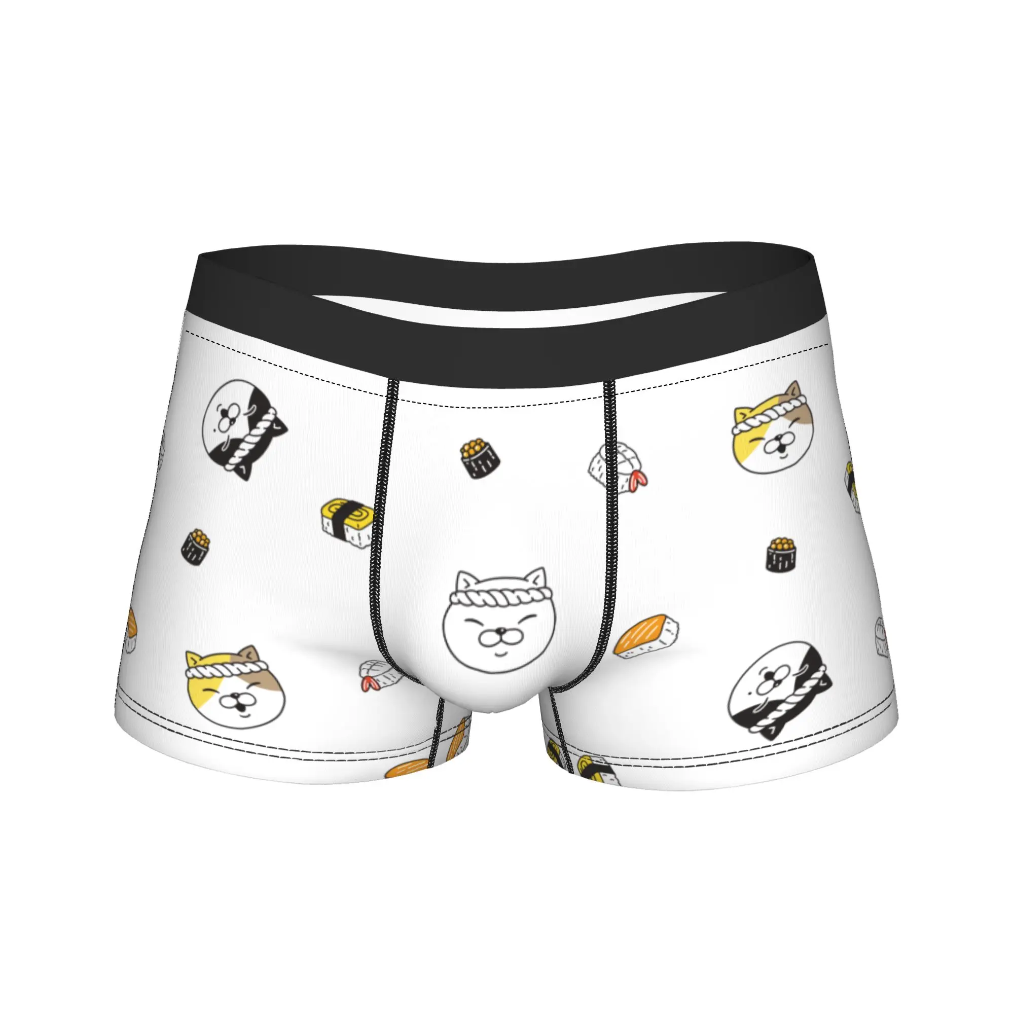 

Мужское длинное нижнее белье Onigiri Sushi Dog Cat, милые сексуальные трусы-боксеры, шорты, мужские дышащие трусы, большие размеры