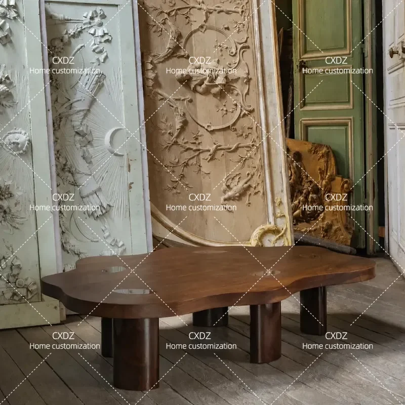 Medieval Style Solid Wood Cloud Coffee Table Wabi Sabi Creative Small Apartment Special Shaped Tea Table for Living Room