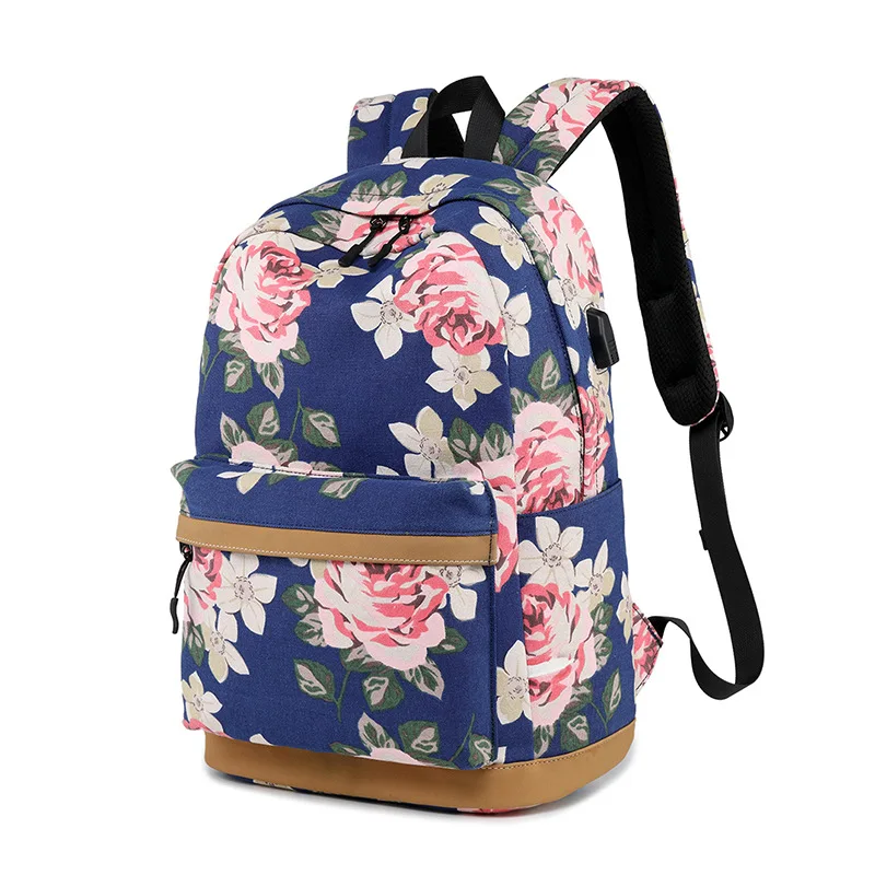 Sac à dos d'école en toile avec chargeur USB pour filles, 3 pièces/ensemble, sac d'école à la mode pour écoliers avec étui à crayons