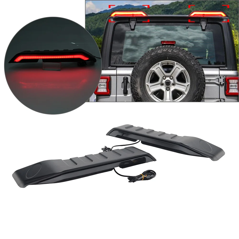 2Pcs Car Rear Roof Spoiler Wing W/ Tail Brake Light For Jeep Wrangler JKJKU 2007-2017 USA Version Only