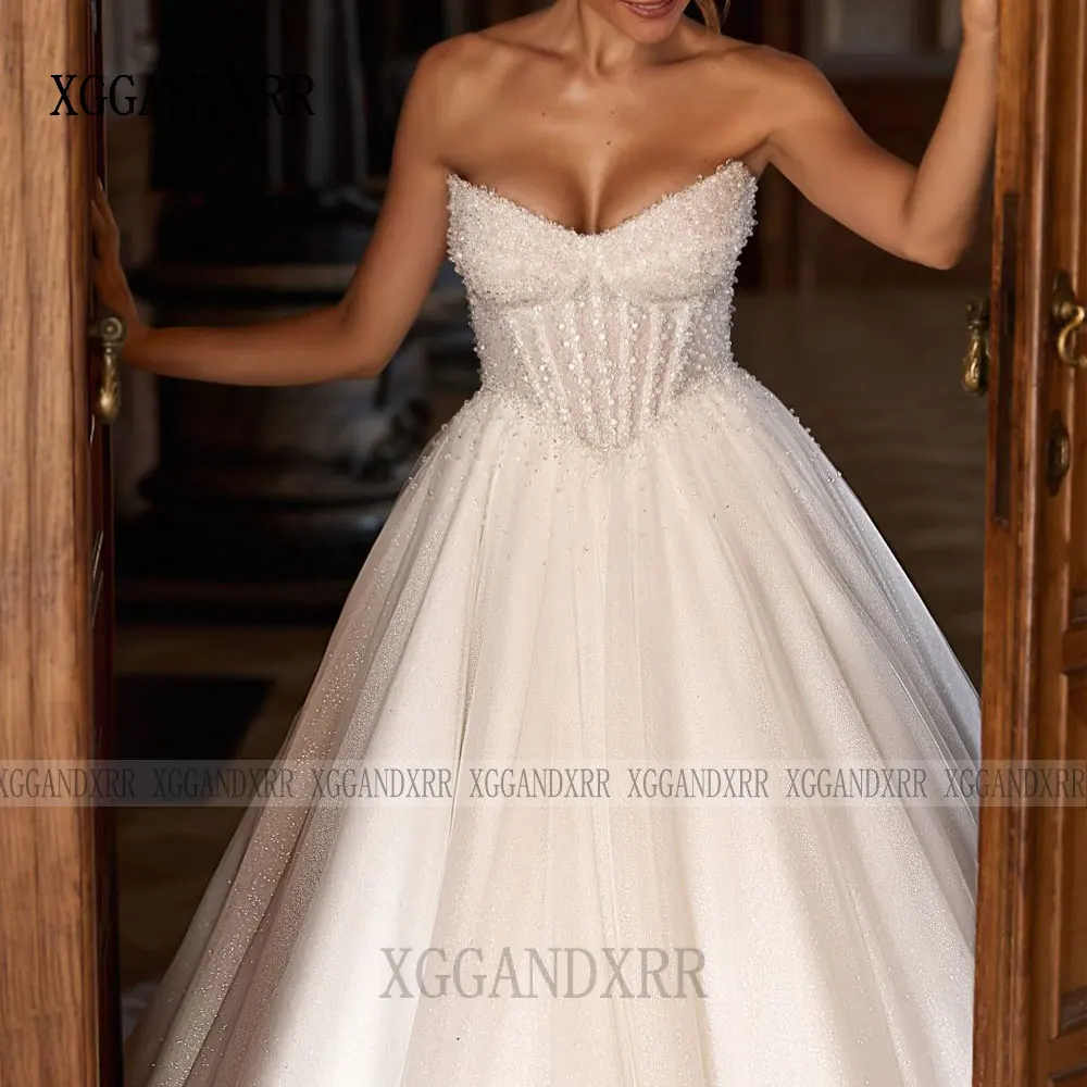 تخصيص ألف خط طويل الأكمام تول فستان الزفاف 2026 فاخر بدون حمالات الديكور الترتر فستان زفاف انفصال سترة العروس ثوب #5