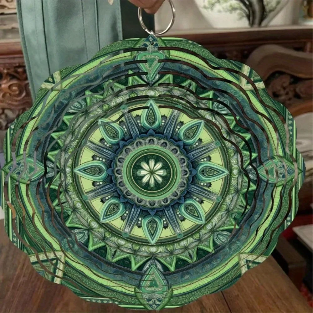 CIFBUY Wind Chimes Metal Garden Spinner 360 Rotating Hanging Ornament Decor for Patio Yard Lawn Porch Green Mandala Art