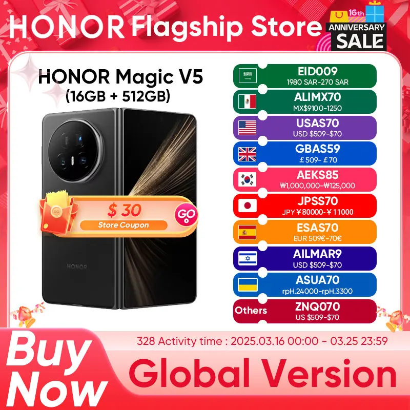 Global Version HONOR Magic V5 5G Smartphone Snapdragon 8 Elite 7.95
