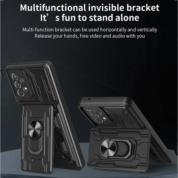 Case For Samsung Galaxy S24 FE Ultra S23 Plus A15 A25 A35 A55 5G A14 A24 A34 A54 Cover Card Pocket Ring Stand Fundas Coque Capa