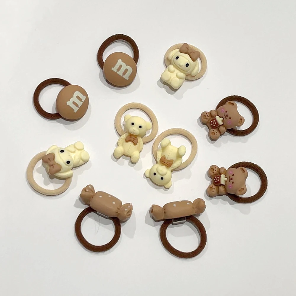 10 PCS/Set Cute Bear Rabbit Baby Hair Ties Child Elastic Mini Cartoon Animal Flower Ponytail Holder Rope No Hurt Hair Scrunchie