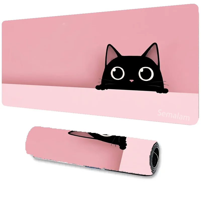 

Large Black Cat Gaming Mouse Pad Work & Gaming Dual-Use Mousepad Non-Slip Rubber Bottom Desk Mat Universal Size Stitched Edges