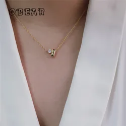 Rvs Plated 18K Gold Koreaanse Geometrische Zirkoon Hanger Ketting Vrouwen Luxe Veelzijdige Verjaardag Sieraden