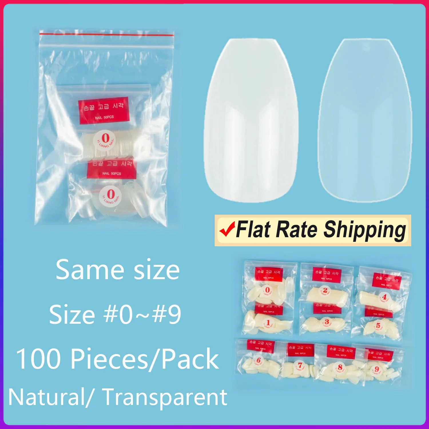 

Short Ballerina 100 Pieces Same Size Full Cover False Nails Specific Size Fake Nail Tips Refill Pack Certain Size Nail Tips