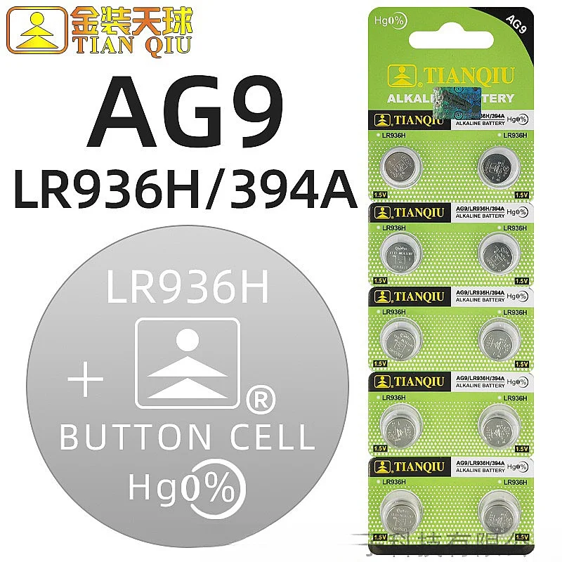 

Original TIANQIU AG9 LR936 Button Cell Battery SR936SW 394 394A L936F 1.5V Alkaline for Calculator Thermometer Toy Watch Battery