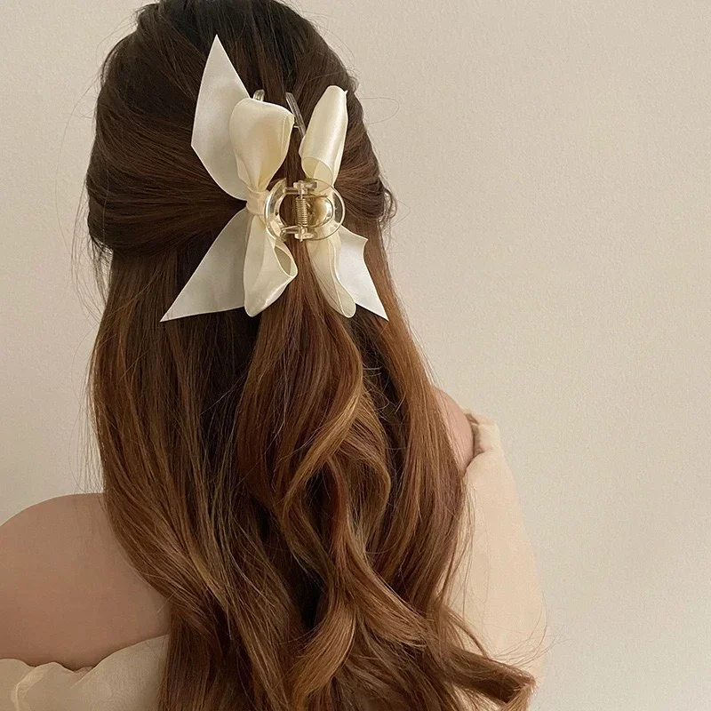 Elegant Ribbon Bow Hair Claw Clips for Women Hairpins Korean Big Bowknot Clamps Crab Barrettes Girls Shark Clip Hair Accessories