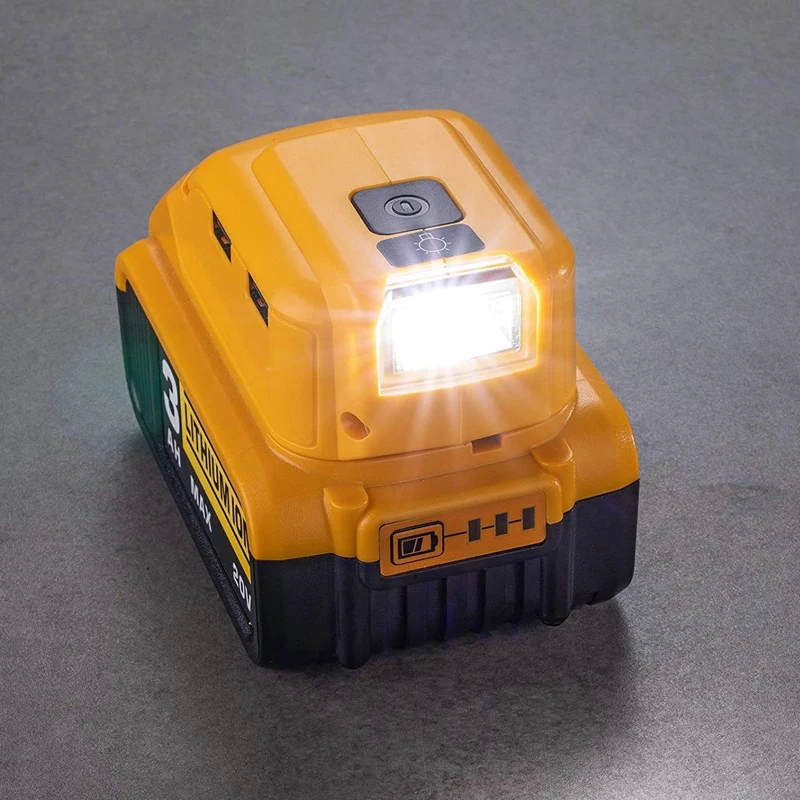 Imagem -02 - para Dewalt 18v 20v Conversor Adaptador de Bateria com Usb tipo c Saída Porta Adaptador de Fonte de Energia Portátil com 140lm Led Trabalho Luz