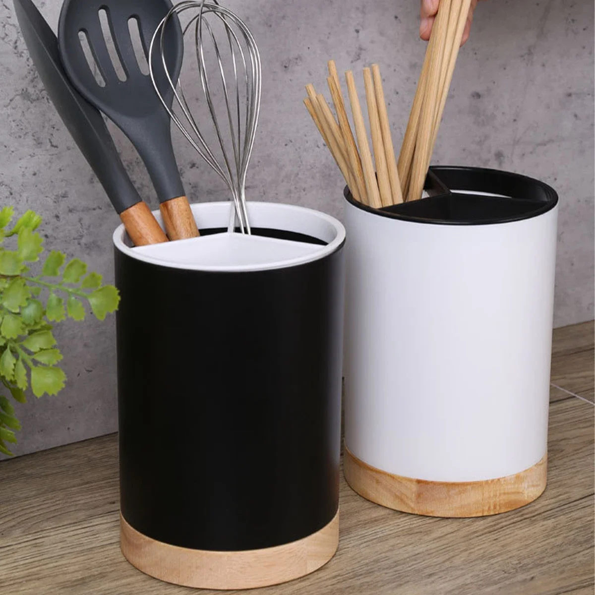 

Utensil Holder Cutlery Drainer Kitchen Tableware Storage Bucket Plastic Chopstick Spoon Rack Detachable 3 Divided Silverware