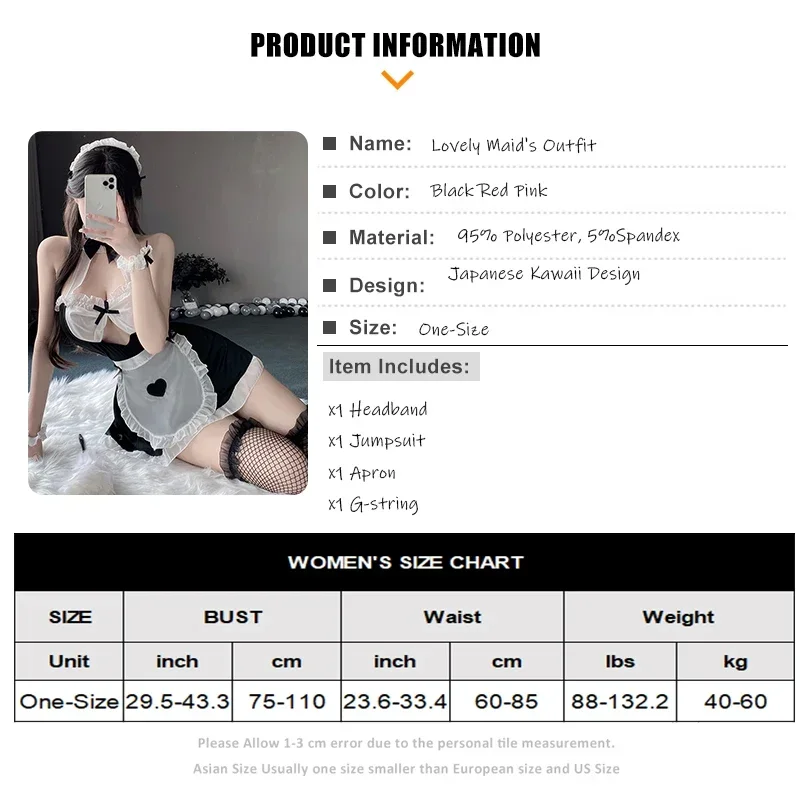 Anime Kawaii Maid Uniform Women Sexy Cosplay Lingerie Costume Lace Headband Leg Ring Waistband Dress and Panties Set Outfits